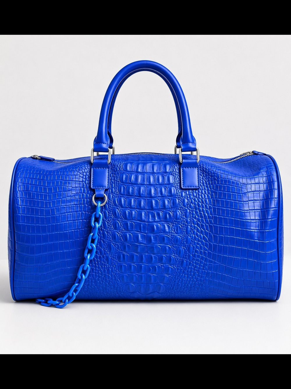 Privata Cobalt Blue Croc-Embossed Barrel Bag